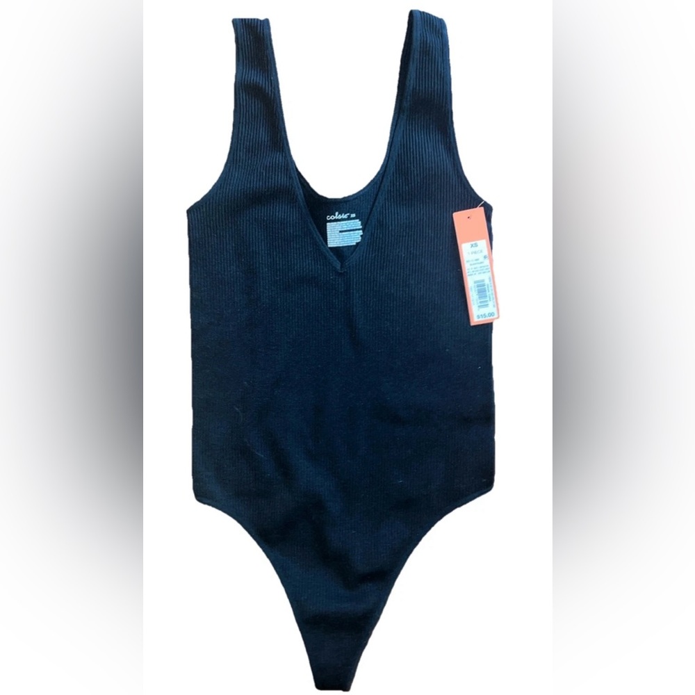 Colsie Black Ribbed V-Neck Bodysuit